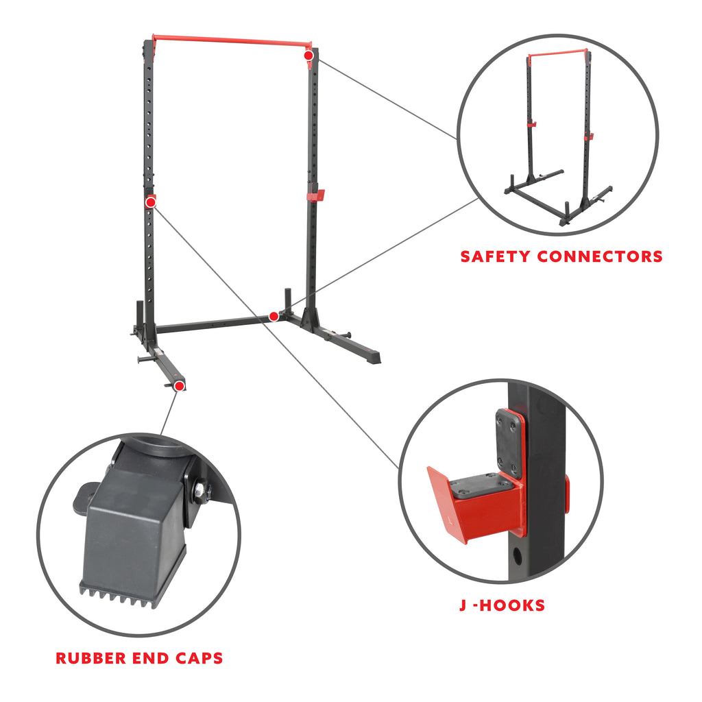 Sunny Health &amp; Fitness Essential 800-lb High Capacity Power Rack Cawith Weight Plate Stora&amp; Adjustable J-Hooks - SF-XF920063