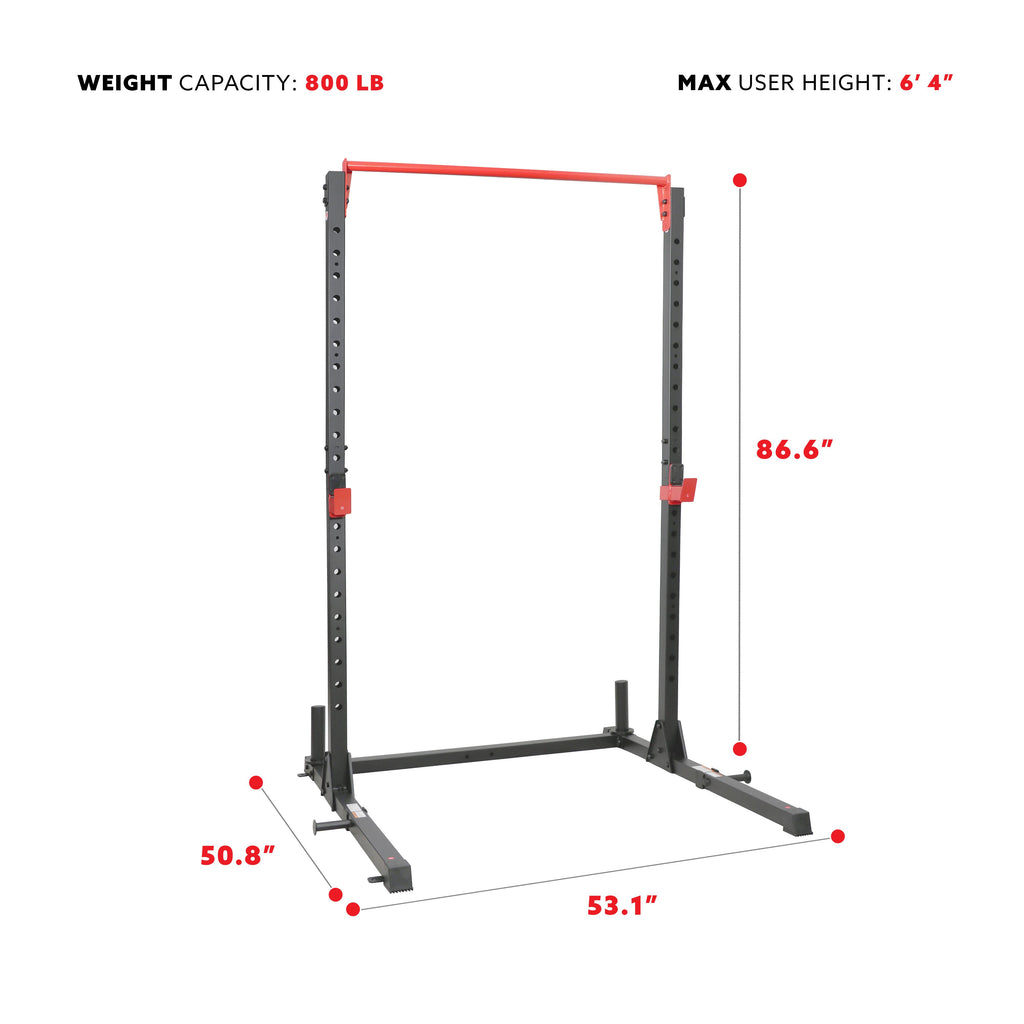 Sunny Health &amp; Fitness Essential 800-lb High Capacity Power Rack Cawith Weight Plate Stora&amp; Adjustable J-Hooks - SF-XF920063