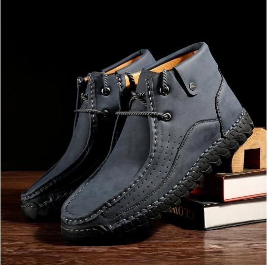Men Hand Stitching Microfiber Genuine Leather Boots