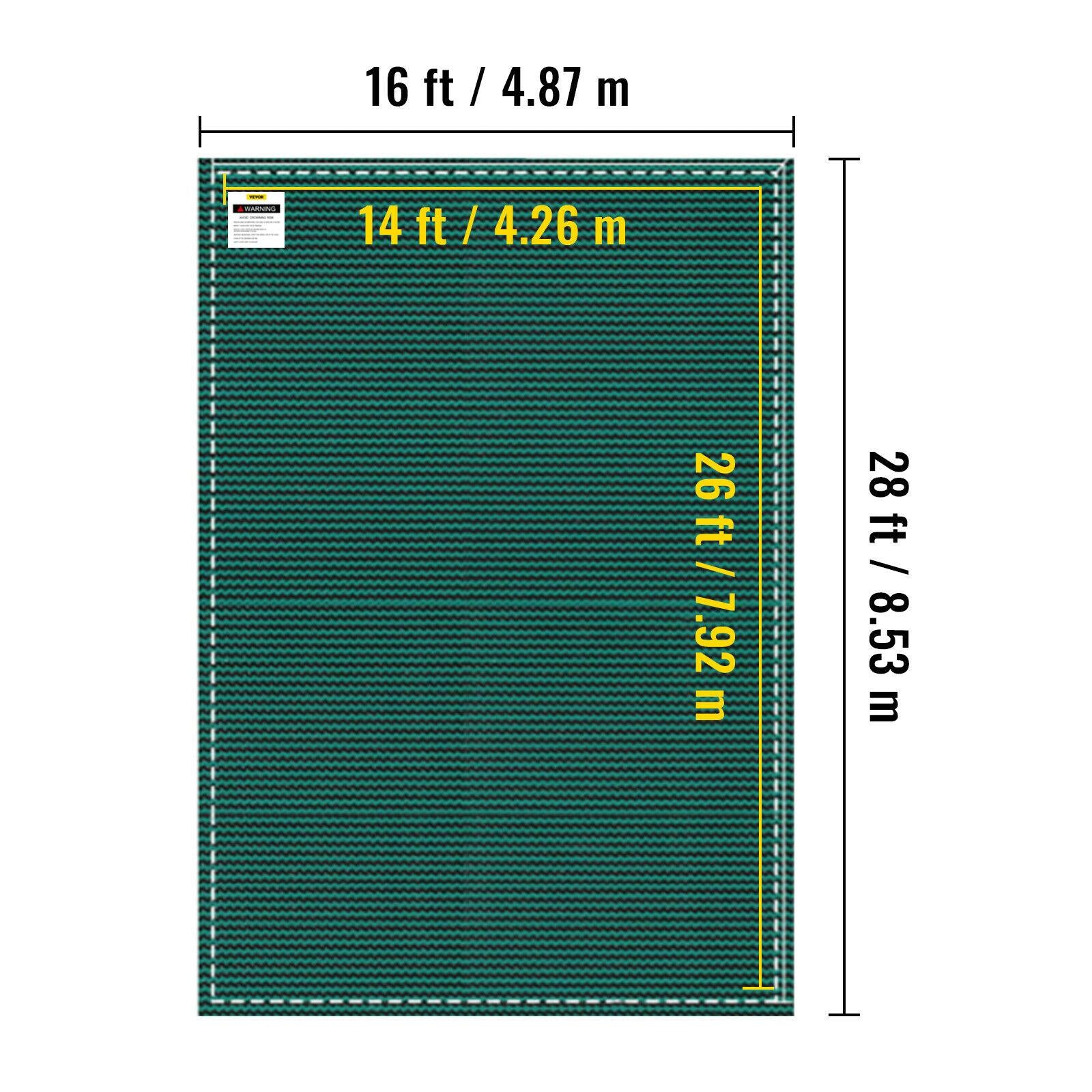 vevor mesh winter pool safety cover 16'x28' for 14'x26' in-ground pool outdoor