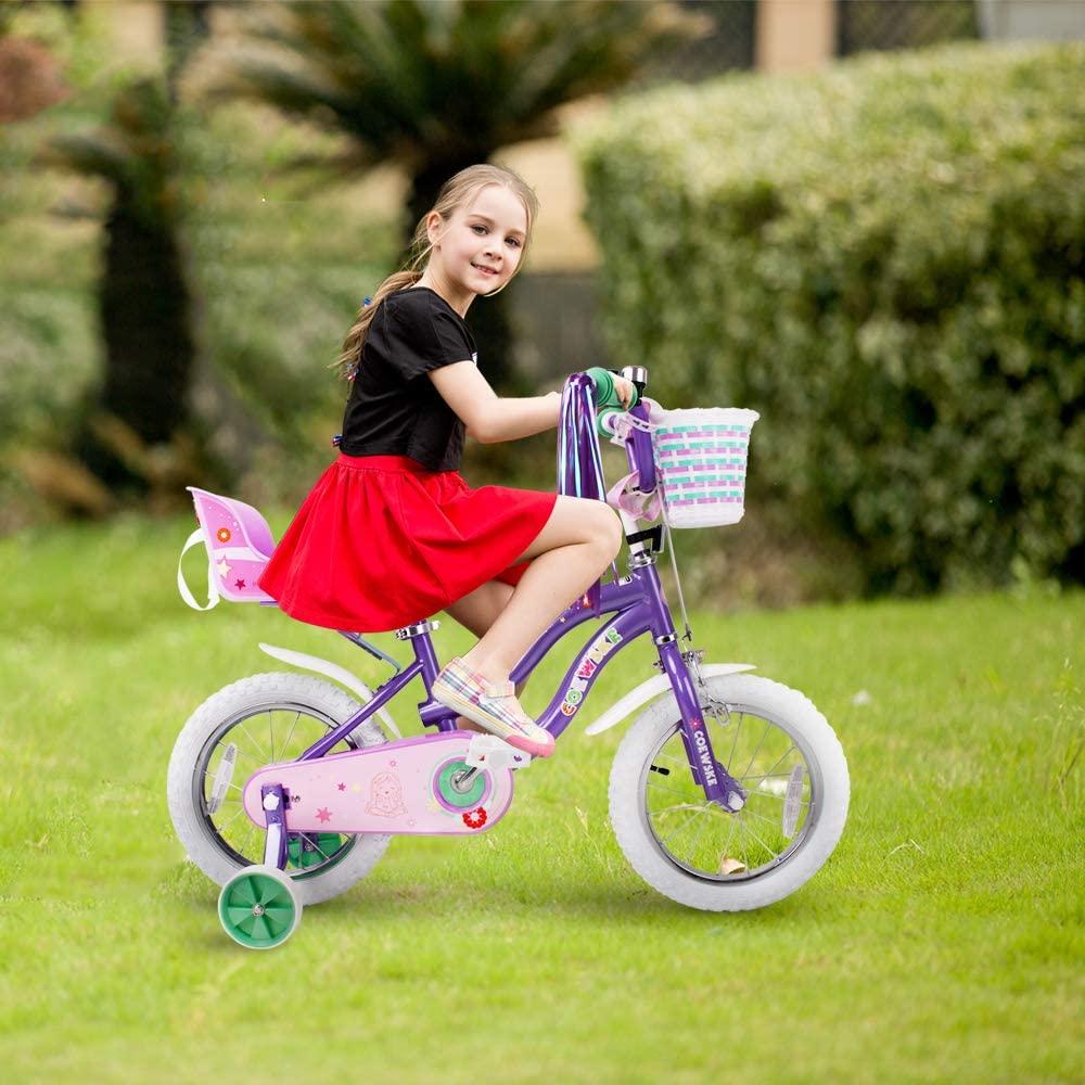 COEWSKE Kid's Bike Steel Frame Children Bicycle Little Princess Style 12-14-16-18-20 Inch with Training Wheel