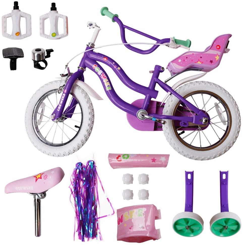COEWSKE Kid's Bike Steel Frame Children Bicycle Little Princess Style 12-14-16-18-20 Inch with Training Wheel