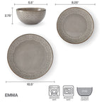 Emma 12 Piece Dinnerware Set, Service for 4