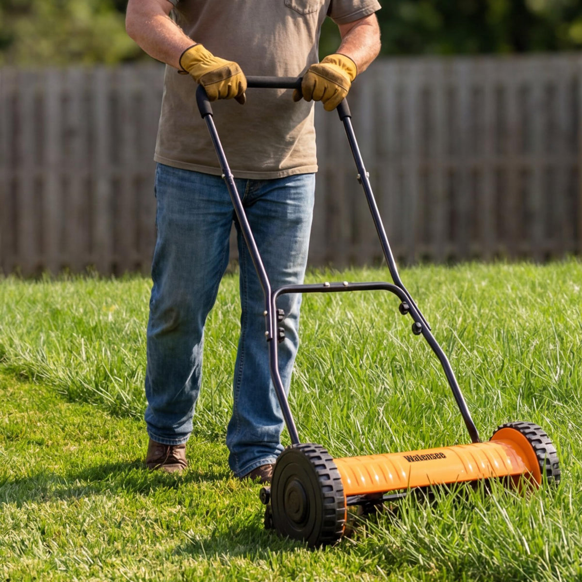Push Reel Lawn Mower, 16-Inch 5-Blade Cordless Manual Reel Lawn Mower, Walk-Behind Steel Lawn Mower with 4-Position Cutting Height Adjustment &amp; SponGrip