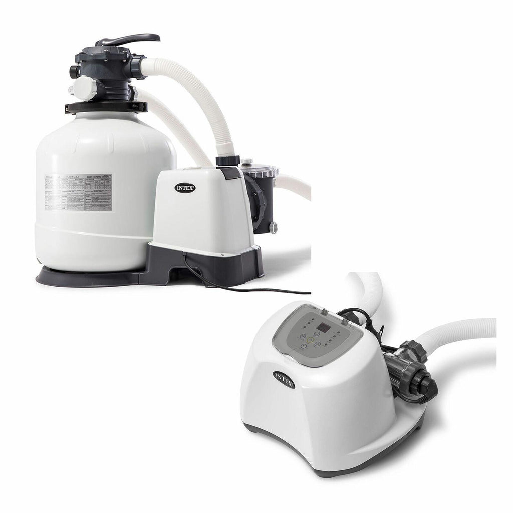 intex 3000 gph pool sand filter pump w/krystal clear saltwater system