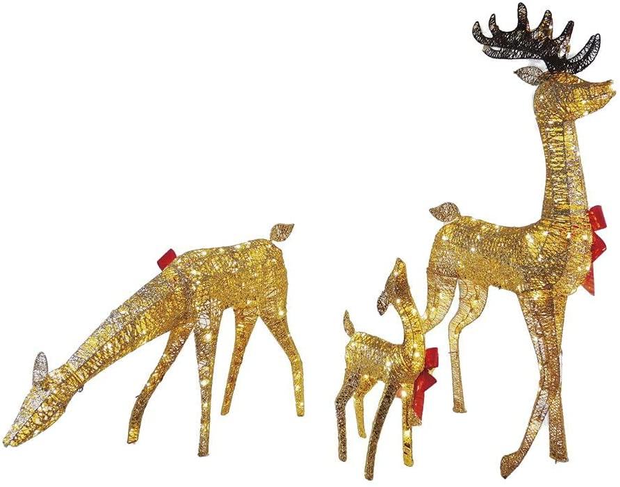 3 Piece Lighted Deer Family Buck Doe Fawn Sculpture Decoration Pre Lit Display Outdoor Christmas Yard Decoration Garden Yard Art Holiday Winter Display