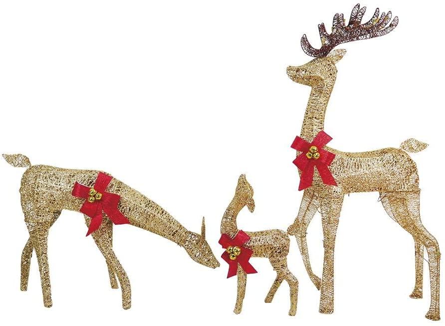 3 Piece Lighted Deer Family Buck Doe Fawn Sculpture Decoration Pre Lit Display Outdoor Christmas Yard Decoration Garden Yard Art Holiday Winter Display
