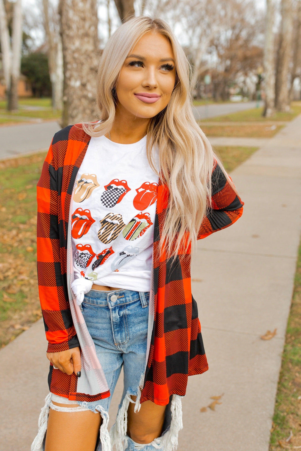 black buffalo plaid short cardigan