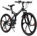 Outroad Folding Mountain Bike 6 Spoke 21 Speed 26 inch Wheel Double Disc Brakes Full Suspension Anti-Slip, Black