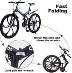 Outroad Folding Mountain Bike 6 Spoke 21 Speed 26 inch Wheel Double Disc Brakes Full Suspension Anti-Slip, Black