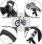 Outroad Folding Mountain Bike 6 Spoke 21 Speed 26 inch Wheel Double Disc Brakes Full Suspension Anti-Slip, Black