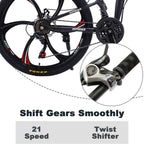 Outroad Folding Mountain Bike 6 Spoke 21 Speed 26 inch Wheel Double Disc Brakes Full Suspension Anti-Slip, Black