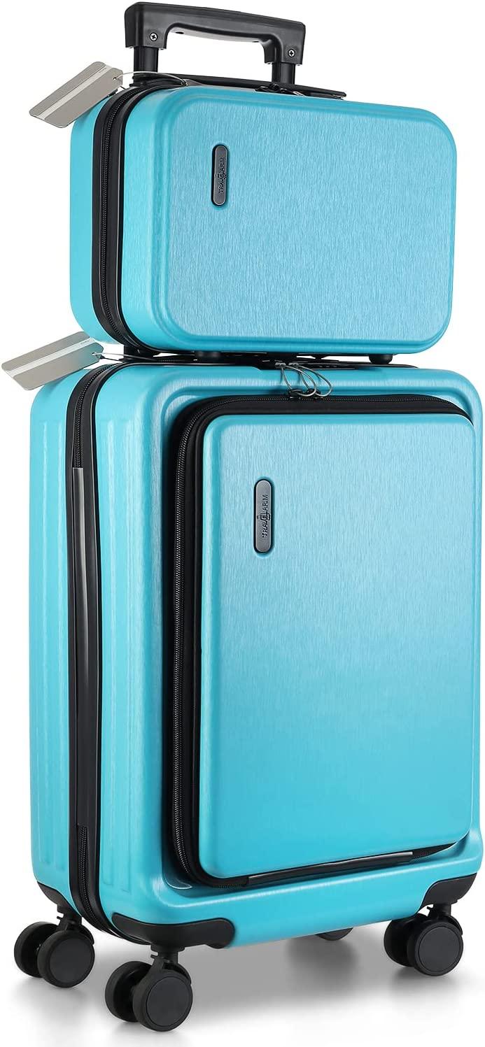 Carry On Luggage 22x14x9 Airline Approved, Teal Durable Hard Shell Carry-on Luggage with Spinner Wheels, Lightweight Carry On Suitcase Set with Small Cosmetic Case – 22 Inch Small Suitcase