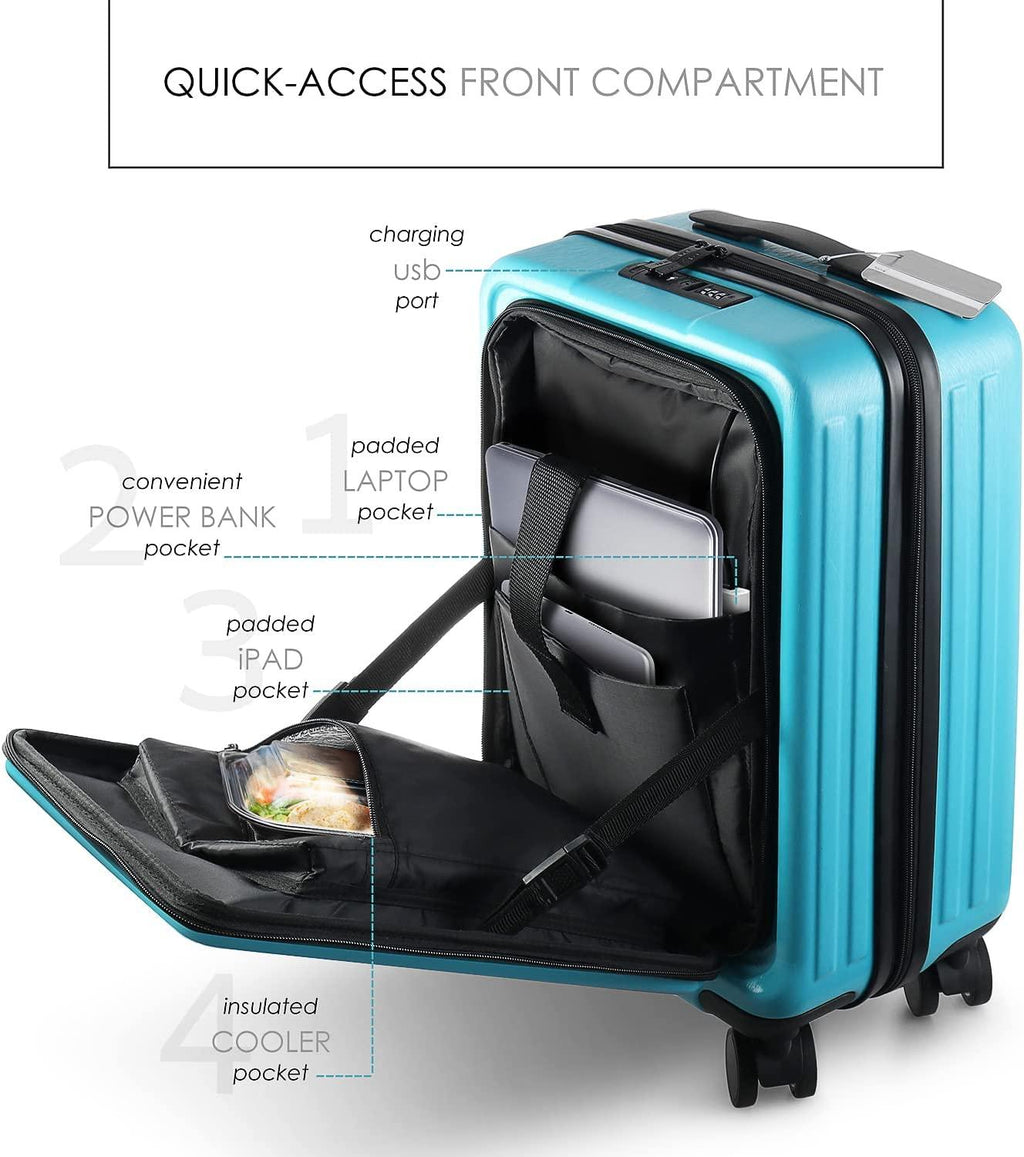 Carry On Luggage 22x14x9 Airline Approved, Teal Durable Hard Shell Carry-on Luggage with Spinner Wheels, Lightweight Carry On Suitcase Set with Small Cosmetic Case – 22 Inch Small Suitcase