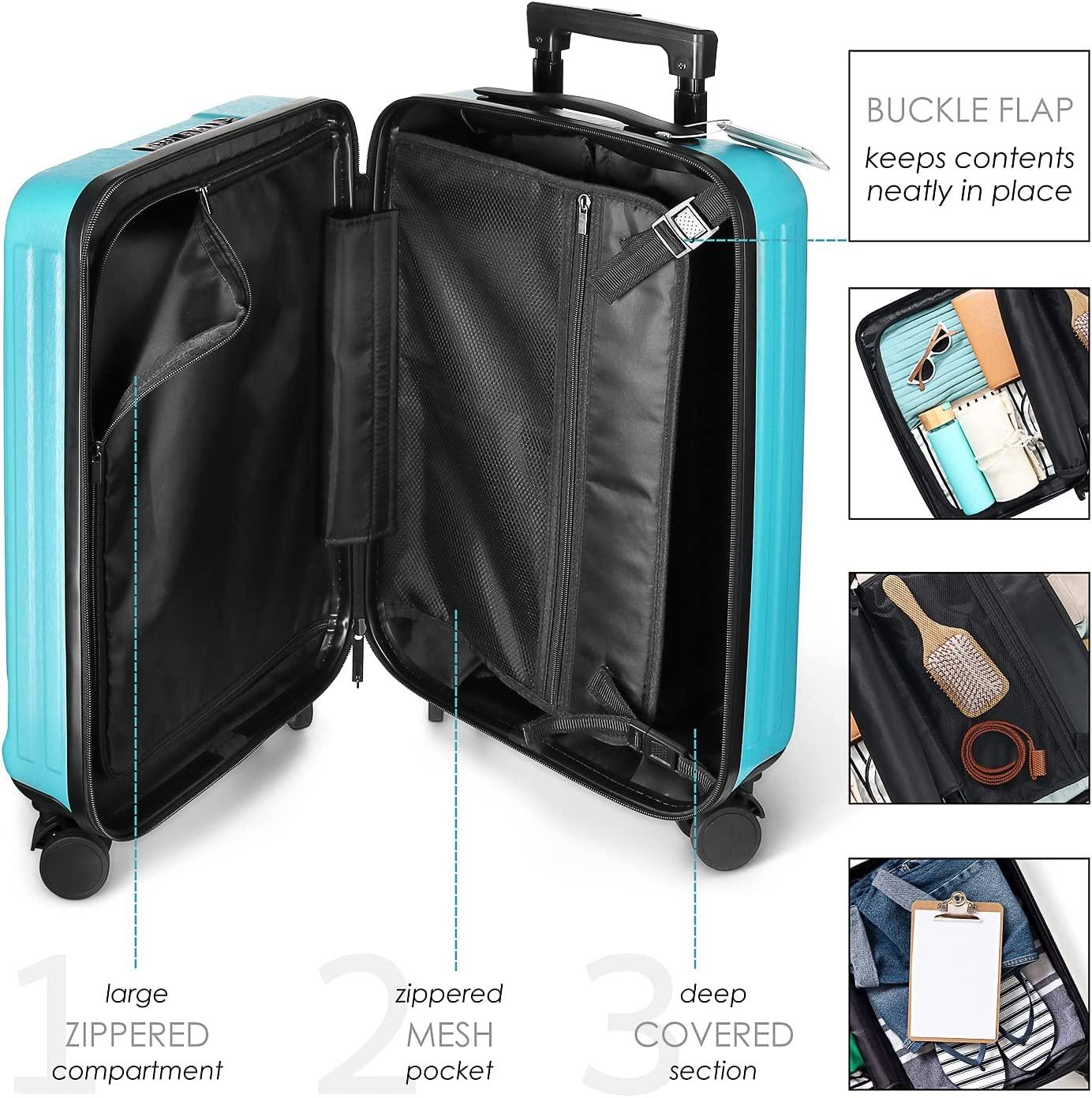 Carry On Luggage 22x14x9 Airline Approved, Teal Durable Hard Shell Carry-on Luggage with Spinner Wheels, Lightweight Carry On Suitcase Set with Small Cosmetic Case – 22 Inch Small Suitcase