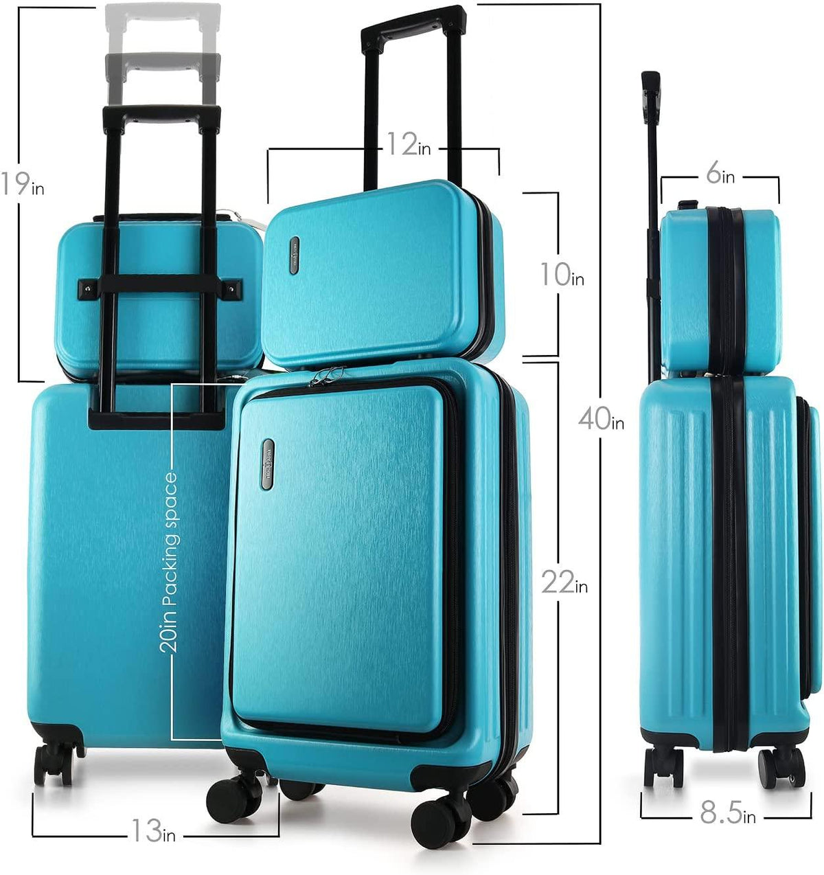 Carry On Luggage 22x14x9 Airline Approved, Teal Durable Hard Shell Carry-on Luggage with Spinner Wheels, Lightweight Carry On Suitcase Set with Small Cosmetic Case – 22 Inch Small Suitcase