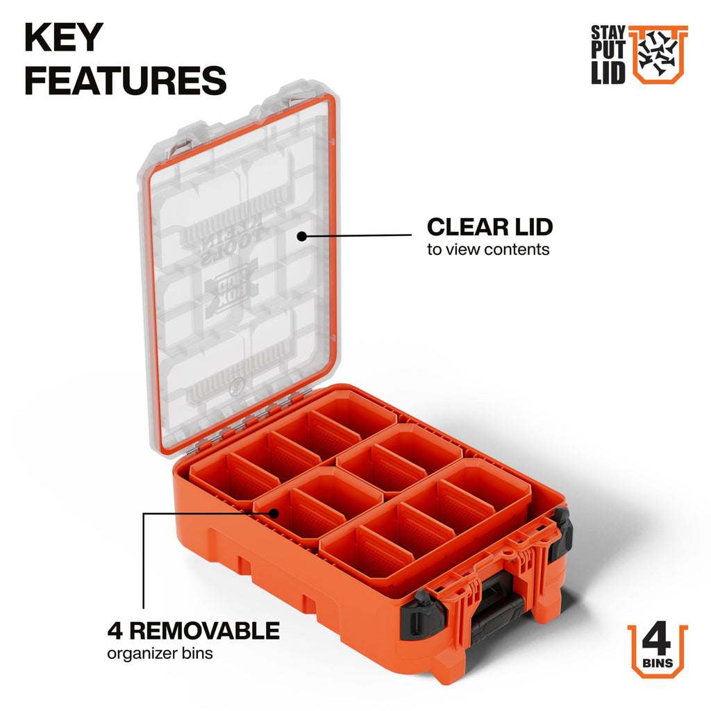 54500MBX MODbox Tall Compartment Box, Half-Width Tool Organizer, Small Parts Tool Box with 10 Compartments, 4 Removable Bins, Stackable Module