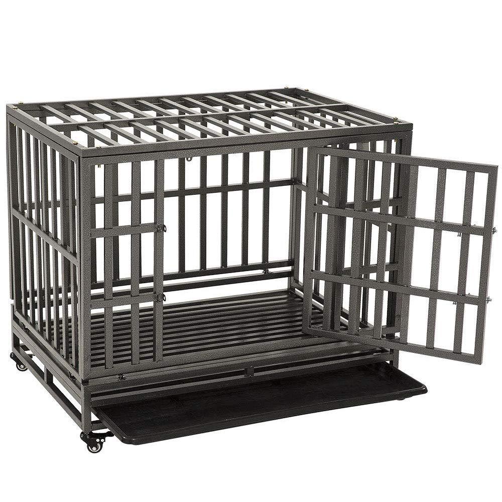 KELIXU Heavy Duty Dog Crate LarDog caDog Kennels and Crates for LarDogs Indoor Outdoor with Double Doors, Locks and Lockable Wheels