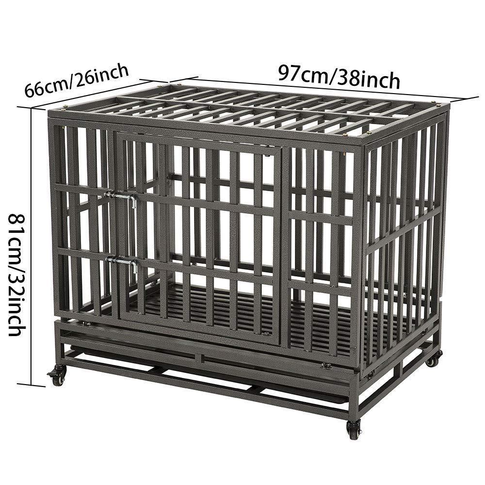 KELIXU Heavy Duty Dog Crate LarDog caDog Kennels and Crates for LarDogs Indoor Outdoor with Double Doors, Locks and Lockable Wheels