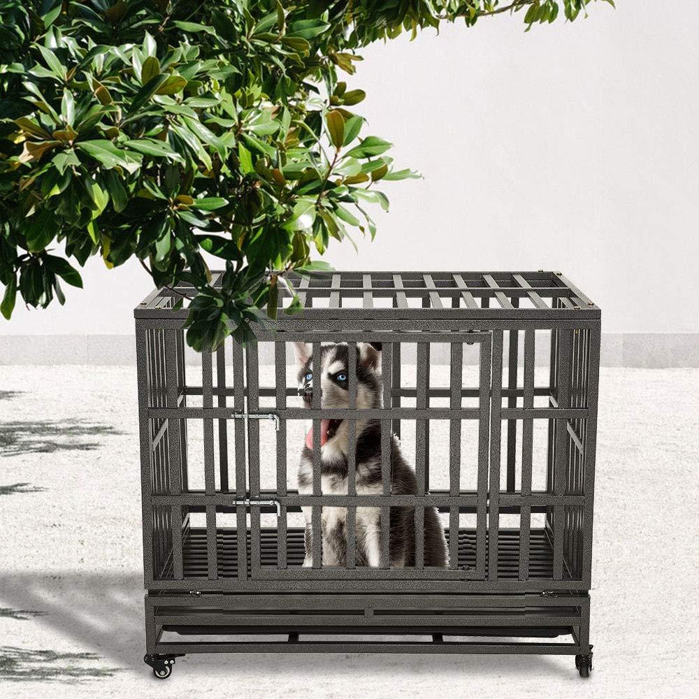KELIXU Heavy Duty Dog Crate LarDog caDog Kennels and Crates for LarDogs Indoor Outdoor with Double Doors, Locks and Lockable Wheels