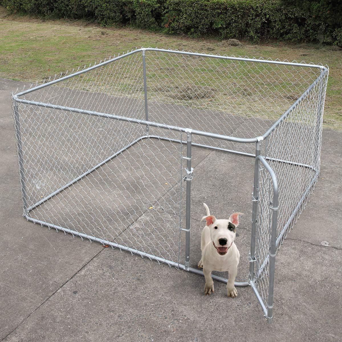 JAXPETY Foldable Metal Pet Exercise and Playpen 7.5 x 7.5 Ft Heavy Duty Outdoor Chain Link Dog Kennel Enclosure w/Door