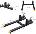 light duty 43" clamp on pallet forks w/adjustable stabilizer bar(13" - 23" w), 2000lbs capacity max for loader bucket skidsteer tractor（43inch total 30inch fork length）