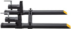 light duty 43" clamp on pallet forks w/adjustable stabilizer bar(13" - 23" w), 2000lbs capacity max for loader bucket skidsteer tractor（43inch total 30inch fork length）