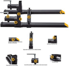 light duty 43" clamp on pallet forks w/adjustable stabilizer bar(13" - 23" w), 2000lbs capacity max for loader bucket skidsteer tractor（43inch total 30inch fork length）