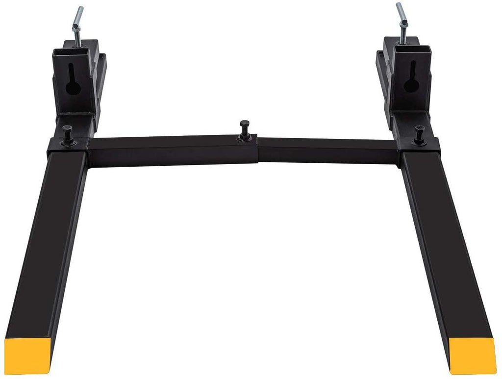 light duty 43" clamp on pallet forks w/adjustable stabilizer bar(13" - 23" w), 2000lbs capacity max for loader bucket skidsteer tractor（43inch total 30inch fork length）