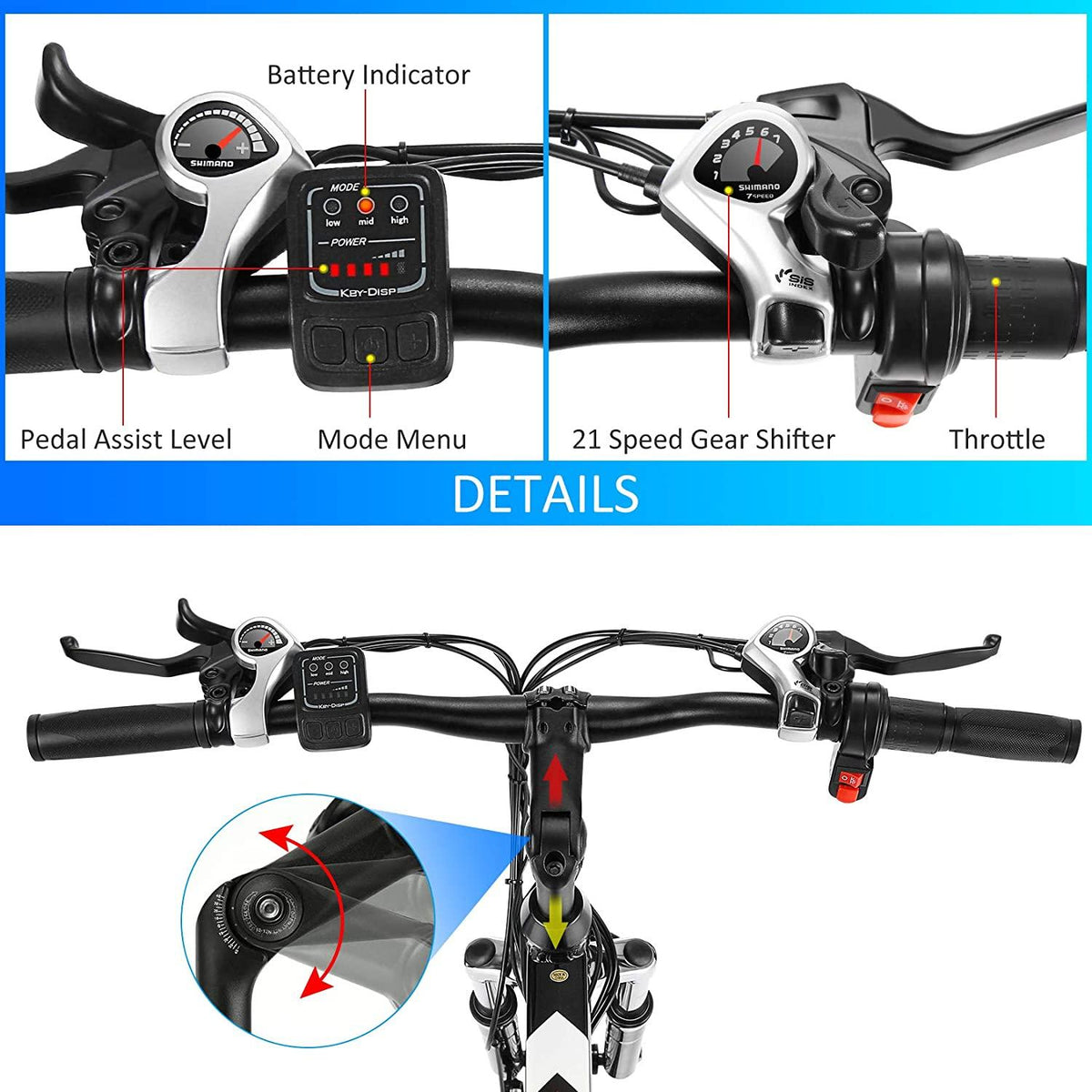 Aceshin 26 inch Electric Bike Adult Electric Mountain Bike, Electric Bicycle 20Mph with Removable 36V 8AH Lithium-Ion Battery 250W Motor 21 Speed Gear