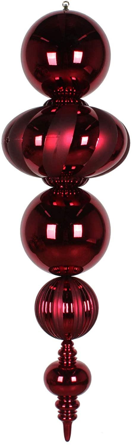 Vickerman 54" Shiny and Matte Finial Christmas Ornament, Shatterproof Plastic, Holiday Christmas Tree Decoration, Burgundy