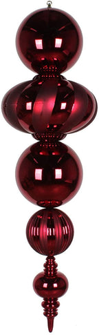 Vickerman 54" Shiny and Matte Finial Christmas Ornament, Shatterproof Plastic, Holiday Christmas Tree Decoration, Burgundy