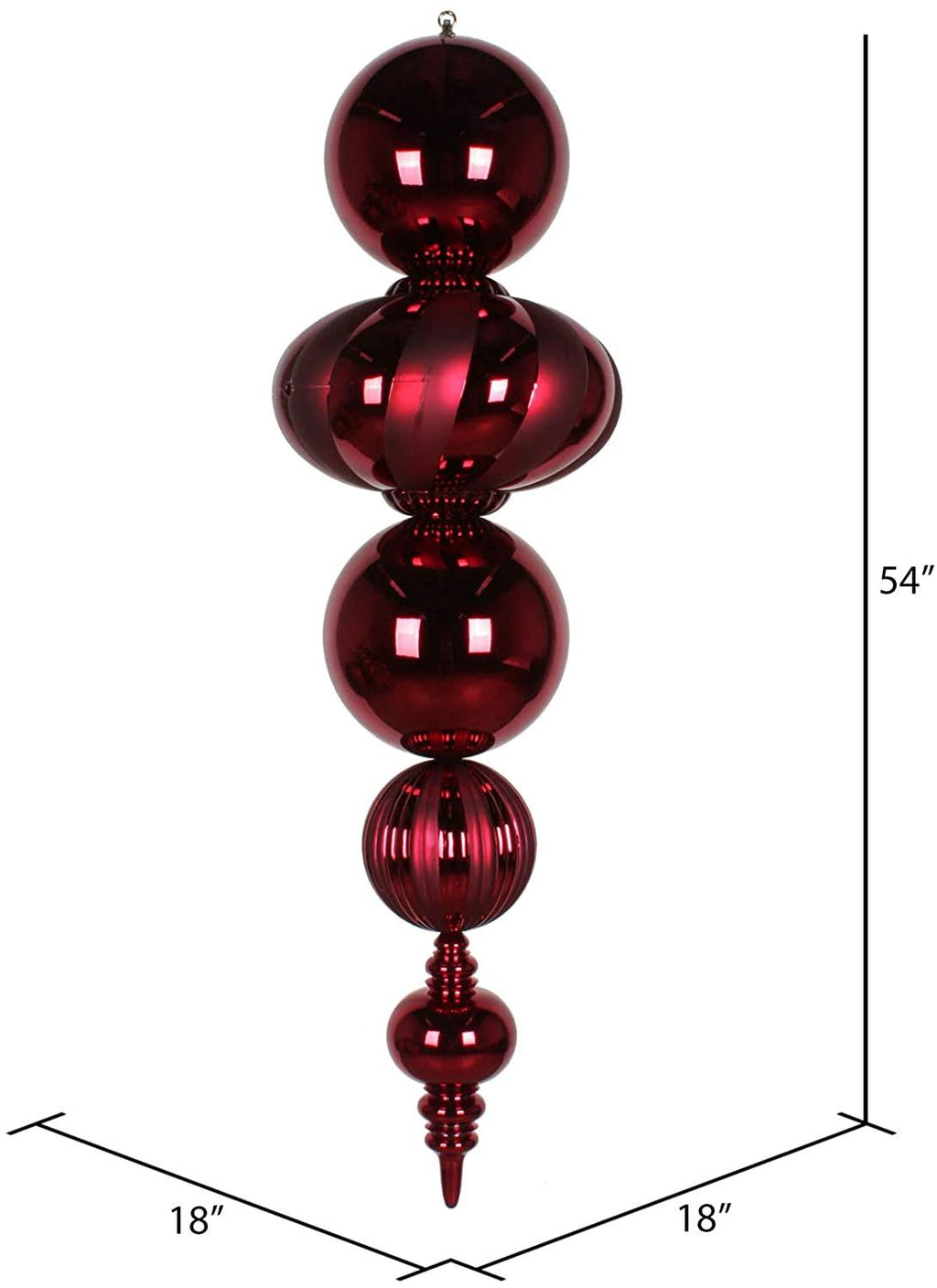Vickerman 54" Shiny and Matte Finial Christmas Ornament, Shatterproof Plastic, Holiday Christmas Tree Decoration, Burgundy