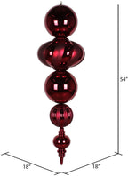 Vickerman 54" Shiny and Matte Finial Christmas Ornament, Shatterproof Plastic, Holiday Christmas Tree Decoration, Burgundy