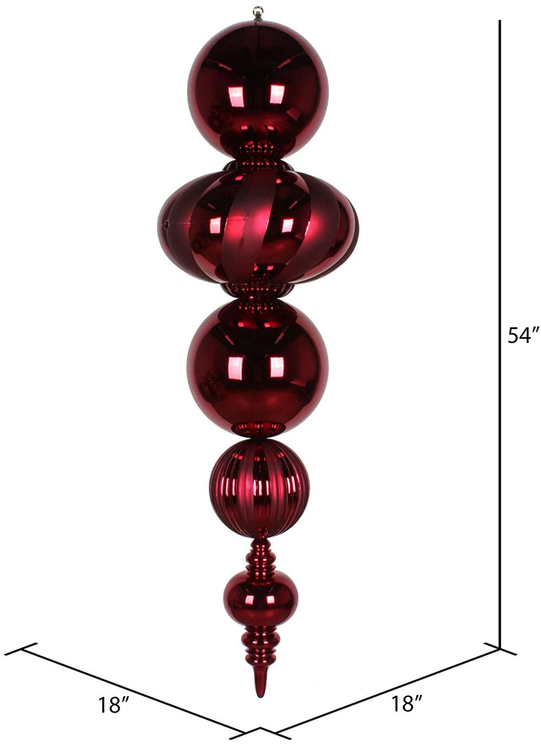 Vickerman 54" Shiny and Matte Finial Christmas Ornament, Shatterproof Plastic, Holiday Christmas Tree Decoration, Burgundy