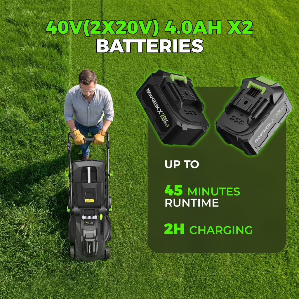 40V 17-Inch Cordless Lawn Mower, Brushless Electric Lawn Mower with Dual 4.0Ah Batteries &amp; Charger, 6 Cutting Heights, 2-in-1 Mulching &amp; Bagging