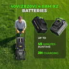 40V 17-Inch Cordless Lawn Mower, Brushless Electric Lawn Mower with Dual 4.0Ah Batteries &amp; Charger, 6 Cutting Heights, 2-in-1 Mulching &amp; Bagging