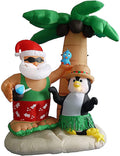 Taek-cheon 2.1M Inflatable Decorations Father Christmas Christmas Penguin Coconut Tree Sand Beach with Ground Fork Transformer Rope  Air Blown Garden Decoration