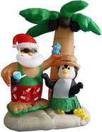 Taek-cheon 2.1M Inflatable Decorations Father Christmas Christmas Penguin Coconut Tree Sand Beach with Ground Fork Transformer Rope  Air Blown Garden Decoration
