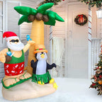 Taek-cheon 2.1M Inflatable Decorations Father Christmas Christmas Penguin Coconut Tree Sand Beach with Ground Fork Transformer Rope  Air Blown Garden Decoration
