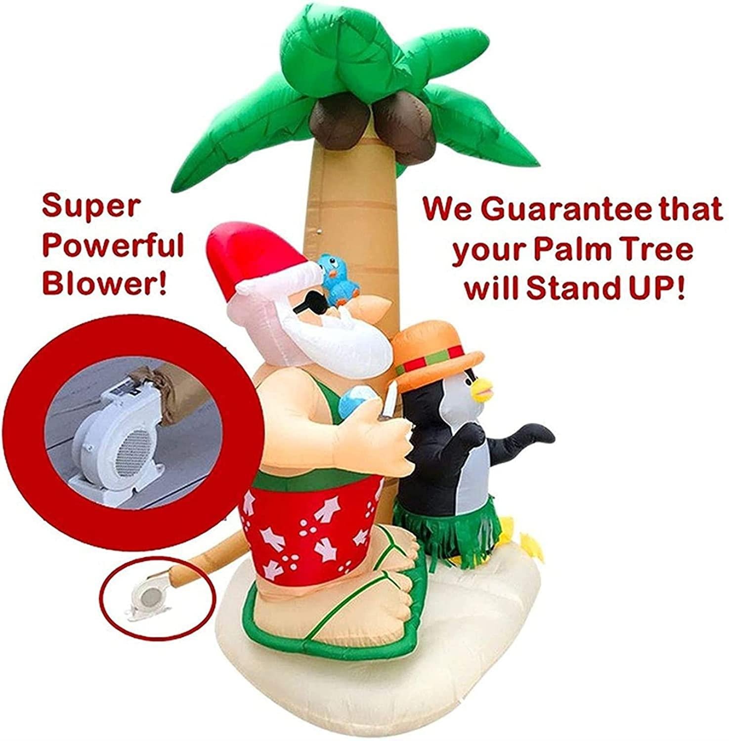 Taek-cheon 2.1M Inflatable Decorations Father Christmas Christmas Penguin Coconut Tree Sand Beach with Ground Fork Transformer Rope  Air Blown Garden Decoration