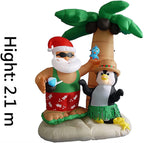 Taek-cheon 2.1M Inflatable Decorations Father Christmas Christmas Penguin Coconut Tree Sand Beach with Ground Fork Transformer Rope  Air Blown Garden Decoration
