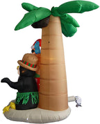 Taek-cheon 2.1M Inflatable Decorations Father Christmas Christmas Penguin Coconut Tree Sand Beach with Ground Fork Transformer Rope  Air Blown Garden Decoration