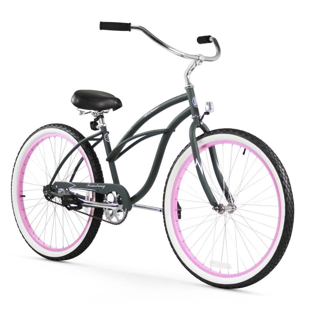Firmstrong Urban Lady, 26", Women's, Single Speed, Army Green/Pink