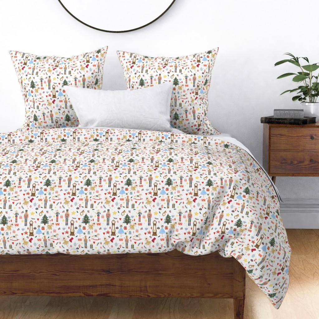 Cotton Sateen Duvet Cover, Twin - Winter Dreams Nutcracker Toy Red Tree Christmas Ballerina Ballet Cloth Print Custom Bedding by Spoonflower