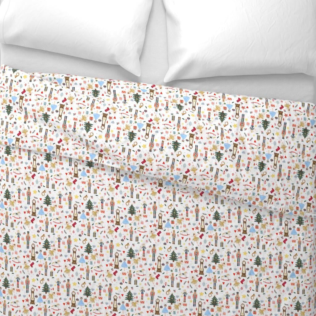 Cotton Sateen Duvet Cover, Twin - Winter Dreams Nutcracker Toy Red Tree Christmas Ballerina Ballet Cloth Print Custom Bedding by Spoonflower