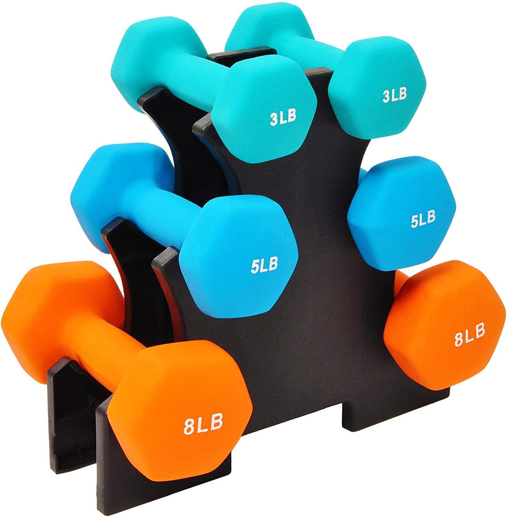 Neoprene Coated Dumbbell Hand Weight Set 3lbs 5lbs 8lbs with Stand