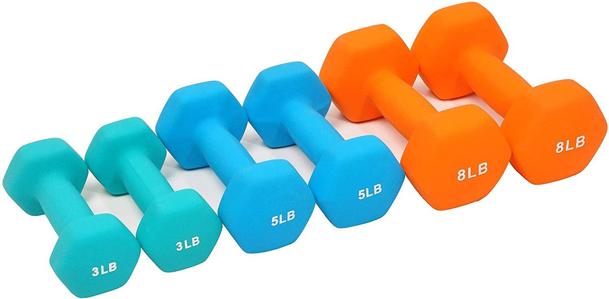 Neoprene Coated Dumbbell Hand Weight Set 3lbs 5lbs 8lbs with Stand