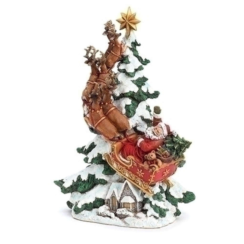 15" Santa and Flying Reindeer Resin Christmas Tree Figurine