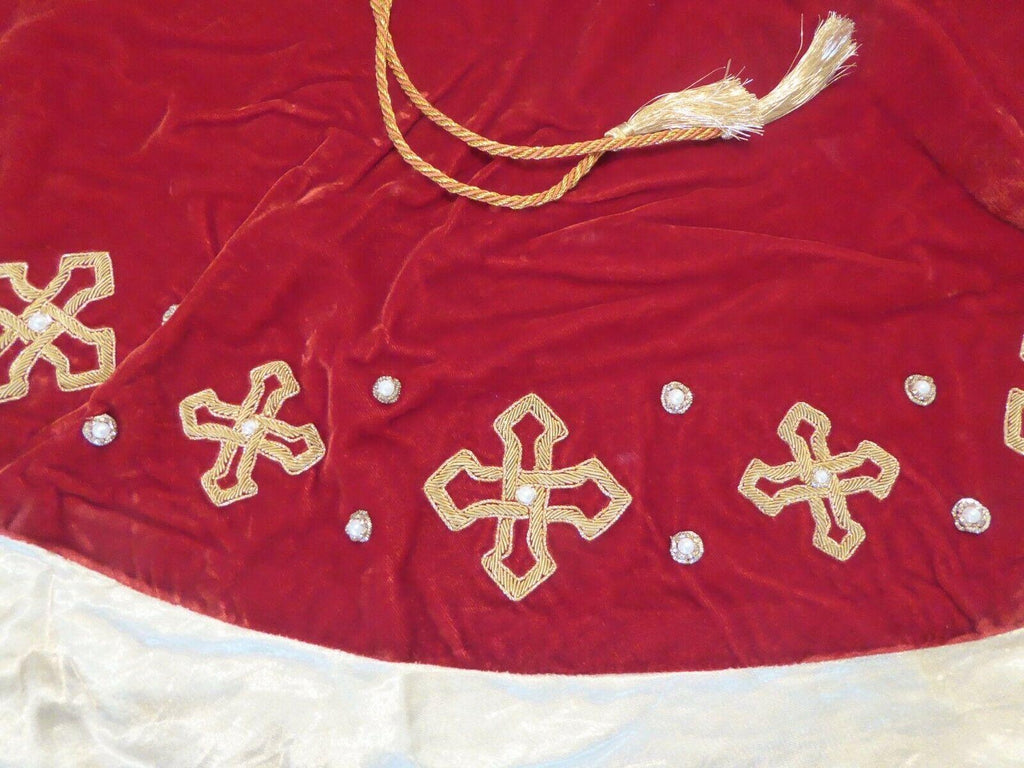 SUDHA PENNATHUR LARRED VELVET GOLD &amp; WHITE BEADED TRIM TREE SKIRT, PRE-OWNED